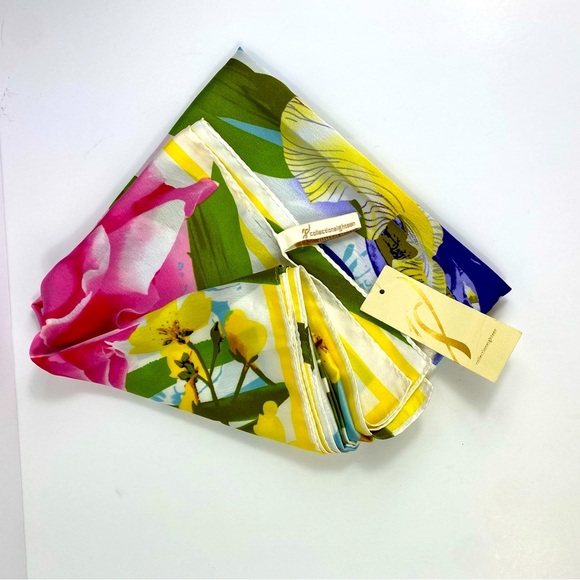 NWT Collection Eighteen 100% Silk Floral Scarf  Blue/Green/Pink/Yellow 3… - Picture 1 of 8
